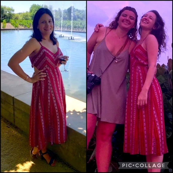 Lulu’s Rust Red Stripe Print Tie Back Side Slit Midi Dress - Picture 9 of 16